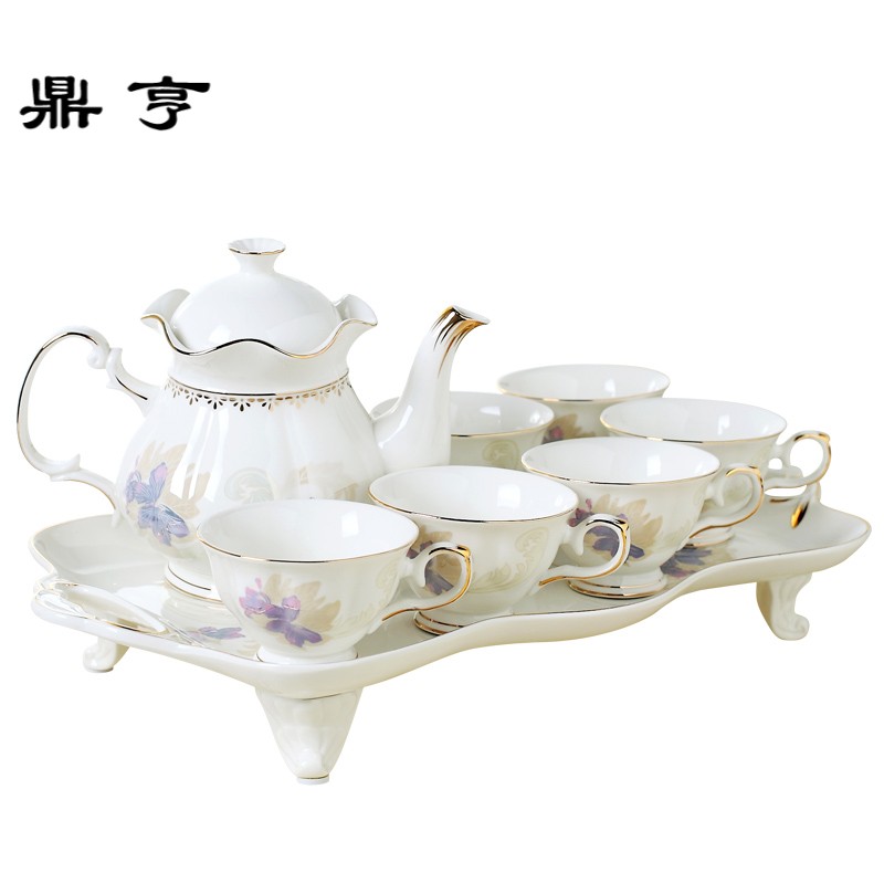 鼎亨陶瓷茶具套装家用简约现代客厅欧式下午茶结婚茶壶茶盘整套礼