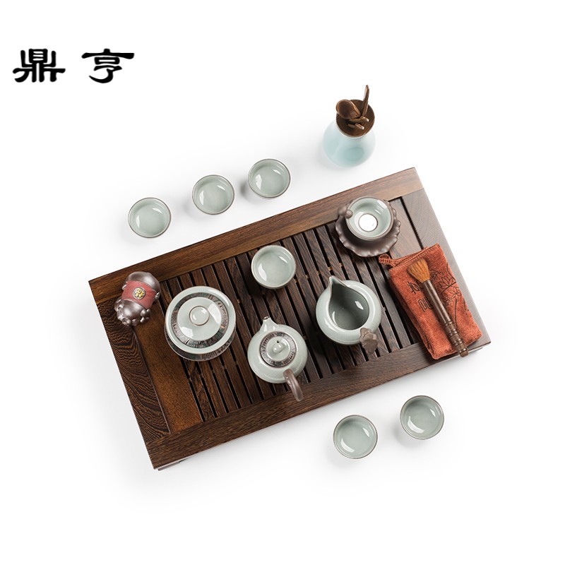 鼎亨功夫茶具套装汝窑茶道整套家用陶瓷青瓷茶壶茶杯茶海盖碗实木