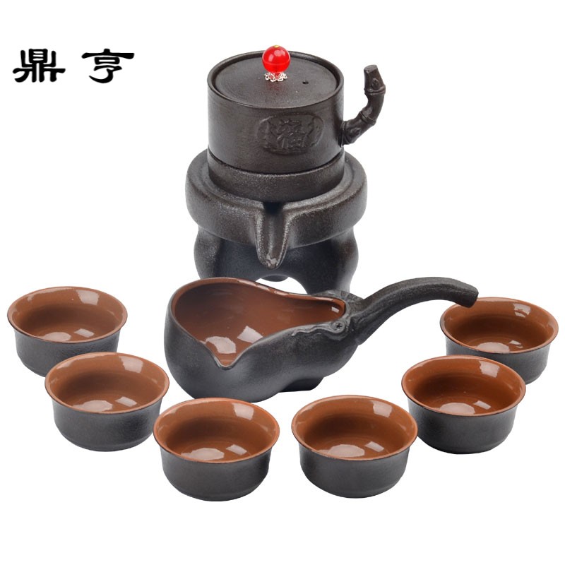 鼎亨时来运转半全自动功夫茶具套装 陶瓷家用懒人石磨茶具泡茶杯