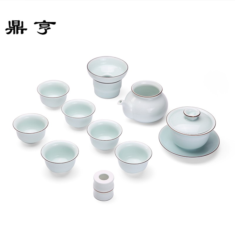鼎亨青瓷功夫茶具套装家用杯子6只装 茶壶盖碗茶杯泡茶器简约陶瓷