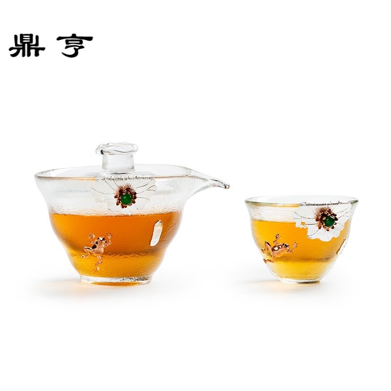 鼎亨镶银玻璃盖碗大号加厚耐热茶杯手抓壶分茶器功夫茶具零配件品