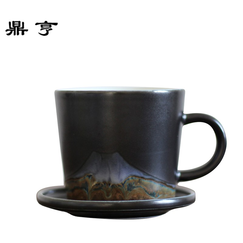 鼎亨景德镇创意手绘山水陶瓷咖啡杯 个性带碟勺马克杯 创意定制礼