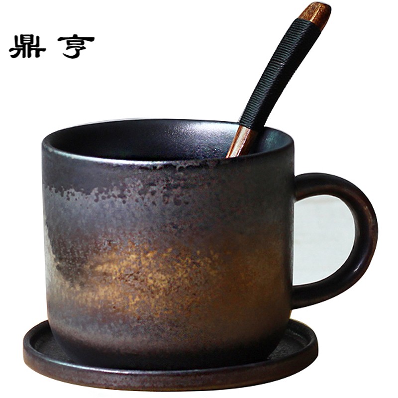 鼎亨复古简约手工鎏金陶瓷咖啡杯套装带勺碟创意马克杯水杯定制礼