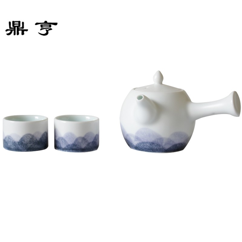 鼎亨景德镇手绘山水陶瓷功夫茶具套装侧把手家用中式简约茶壶礼品