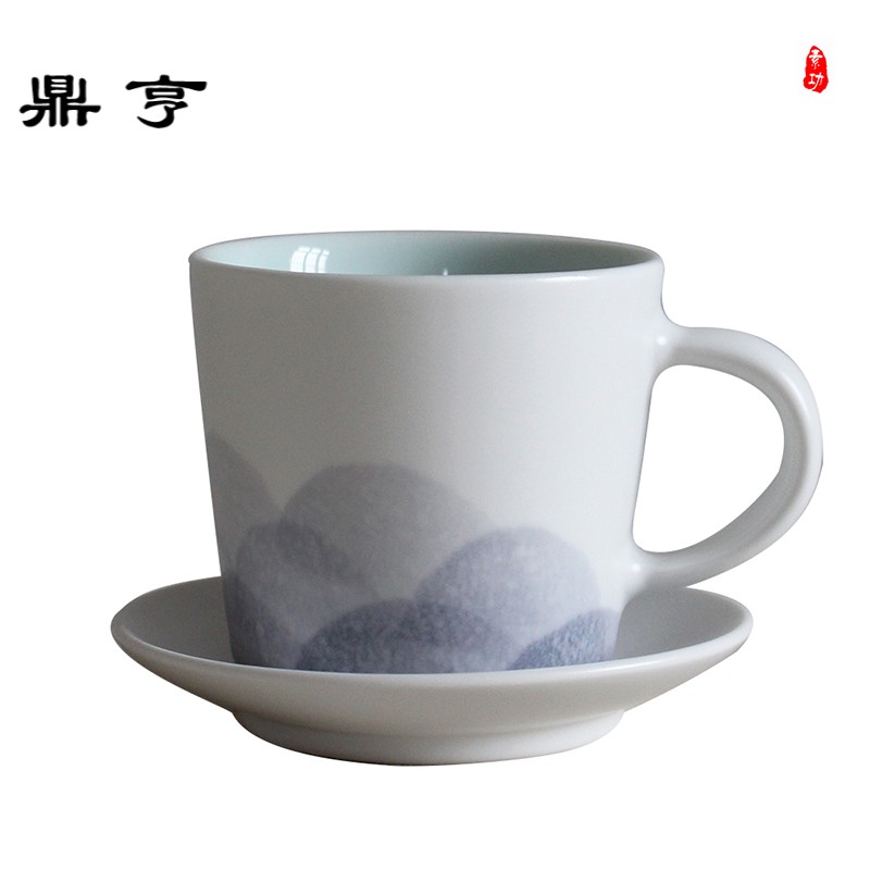 鼎亨景德镇手工手绘带碟勺咖啡杯套装个性简约陶瓷早餐杯马克杯定