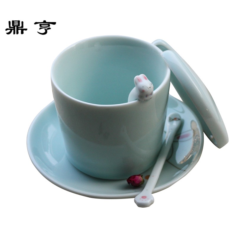 鼎亨包邮3D立体动物陶瓷杯创意马克杯子可爱情侣杯子带勺个性咖啡
