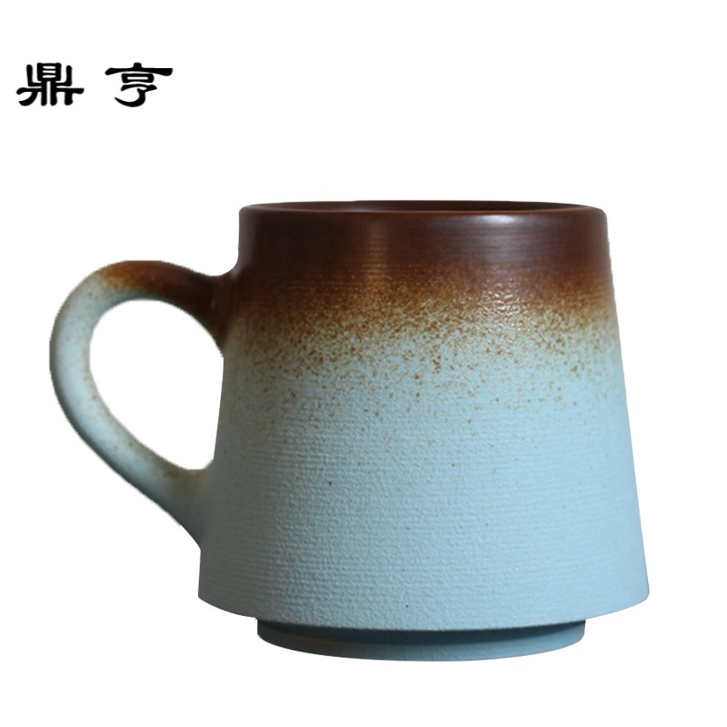 鼎亨创意复古陶瓷杯马克杯简约带盖勺咖啡杯个性磨砂情侣日式喝水