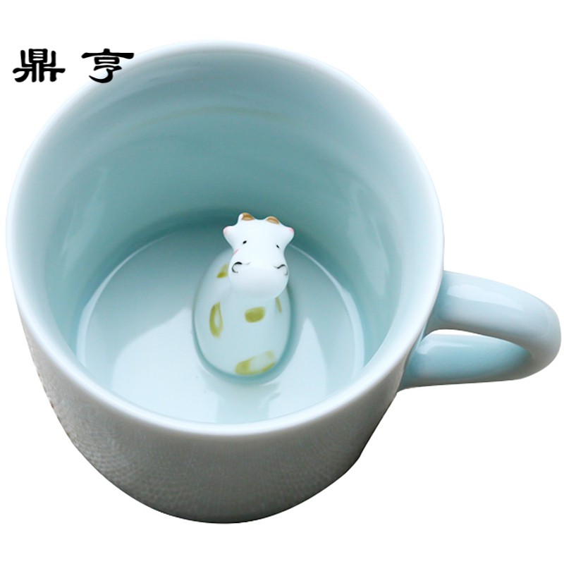 鼎亨卡通创意立体动物陶瓷杯个性带盖碟勺咖啡杯兔子情侣杯马克杯
