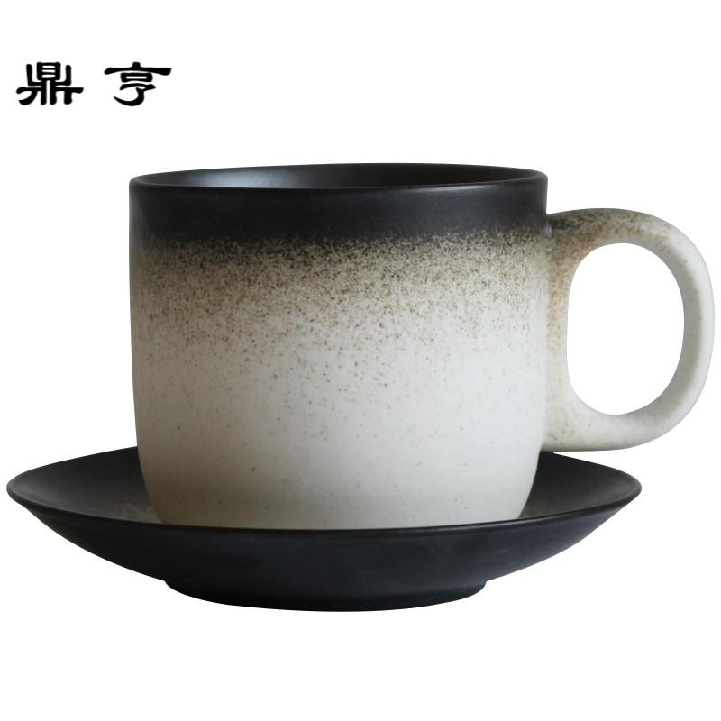 鼎亨创意复古磨砂咖啡杯套装个性带碟勺马克杯简约陶瓷杯子水杯情