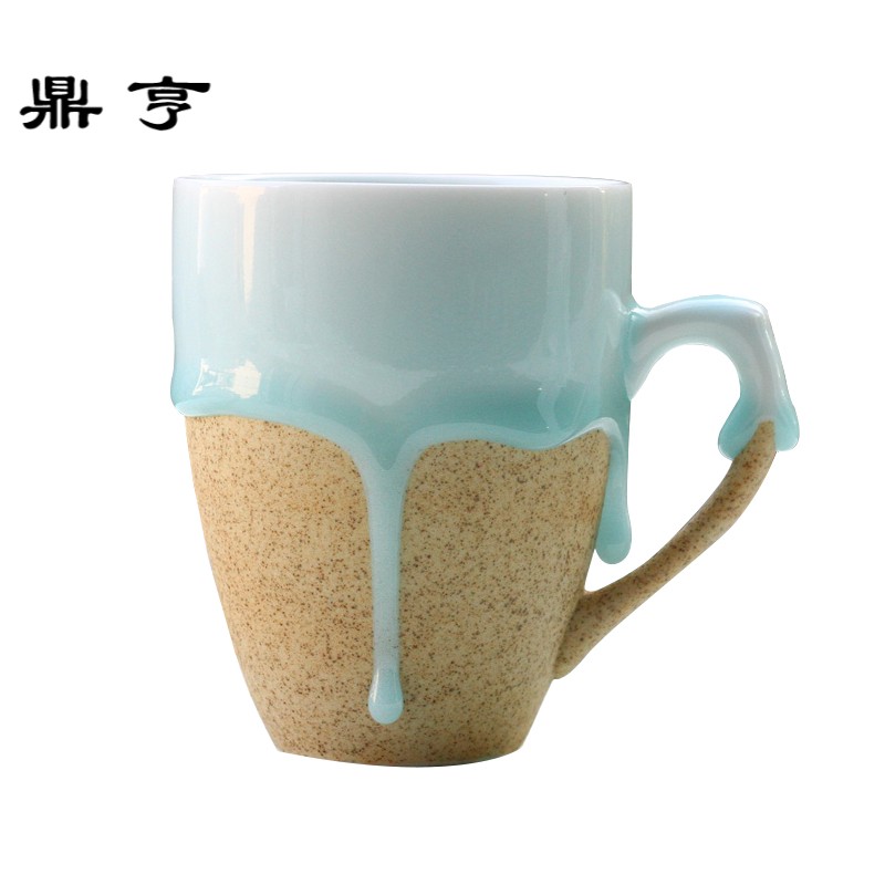鼎亨简约陶瓷杯子带把手带盖勺创意青釉马克杯个性水杯情侣杯定制