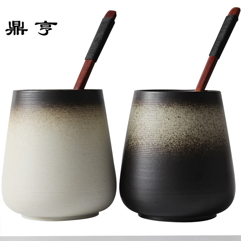 鼎亨复古日式陶瓷杯子带盖勺咖啡杯个性创意磨砂马克杯情侣杯喝水