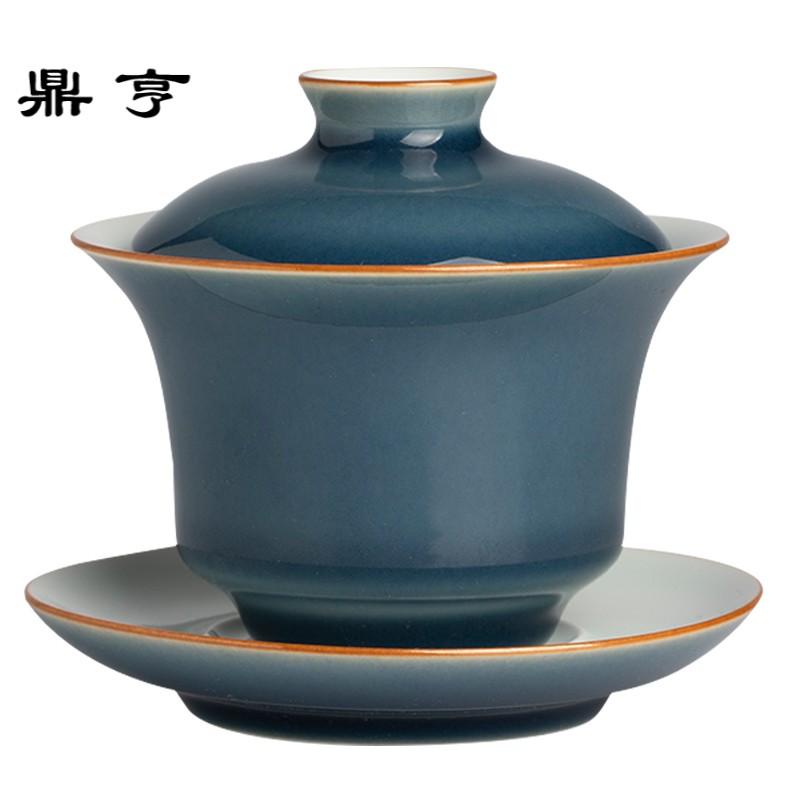 鼎亨景德镇纯手工陶瓷盖碗茶杯 梅青釉薄胎茶碗 三才盖碗