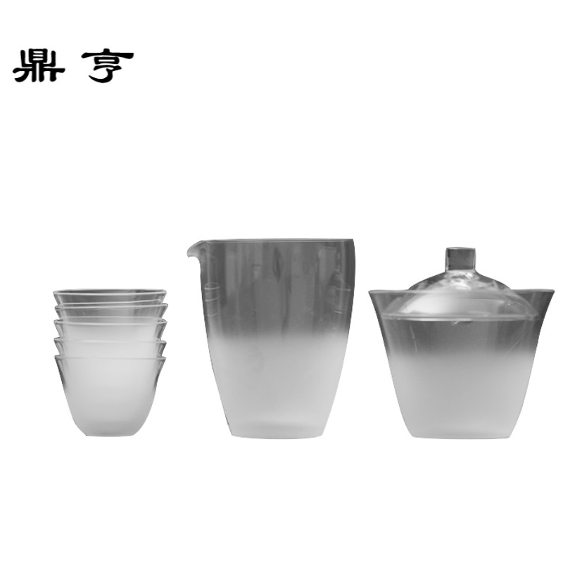 鼎亨日式云雾磨砂玻璃盖碗透明耐热水晶玻璃盖碗大号茶具套装
