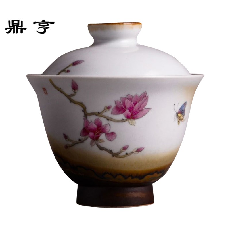 鼎亨盖碗大号陶瓷茶具茶杯泡茶碗景德镇手绘粉彩粗陶三才碗杯