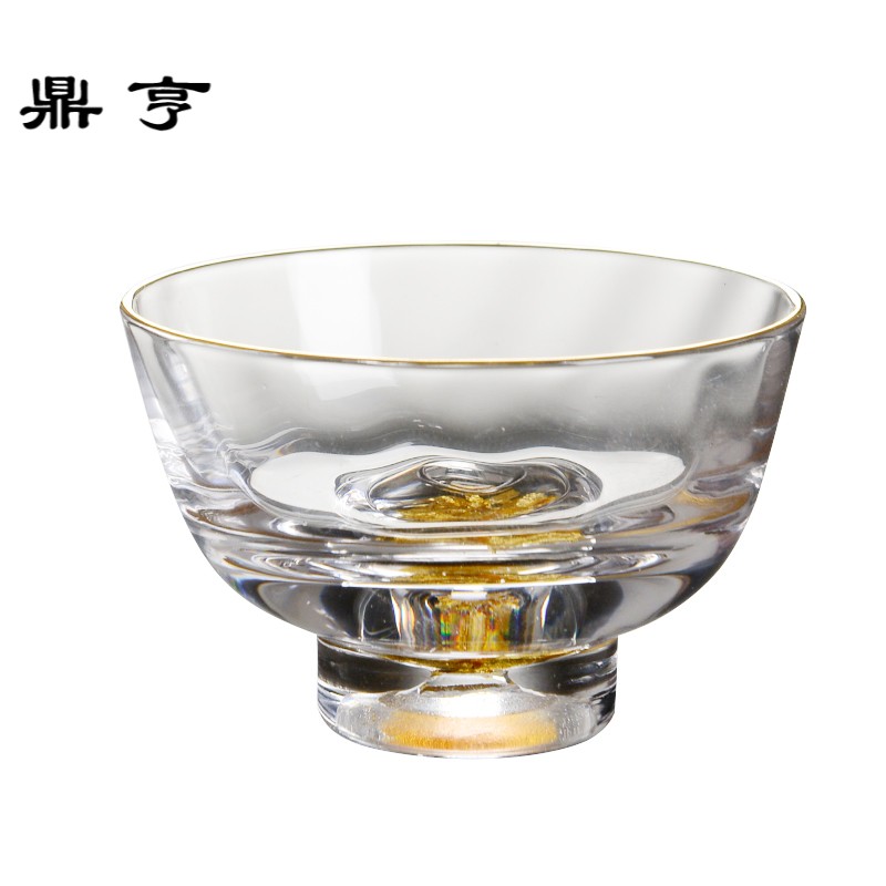 鼎亨 台湾水晶玻璃茶杯 耐热金箔品茗杯主人杯 功夫单杯
