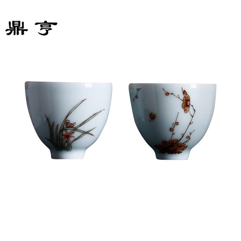 鼎亨青物陶瓷茶具粉彩白瓷功夫茶杯主人品茗杯杯子