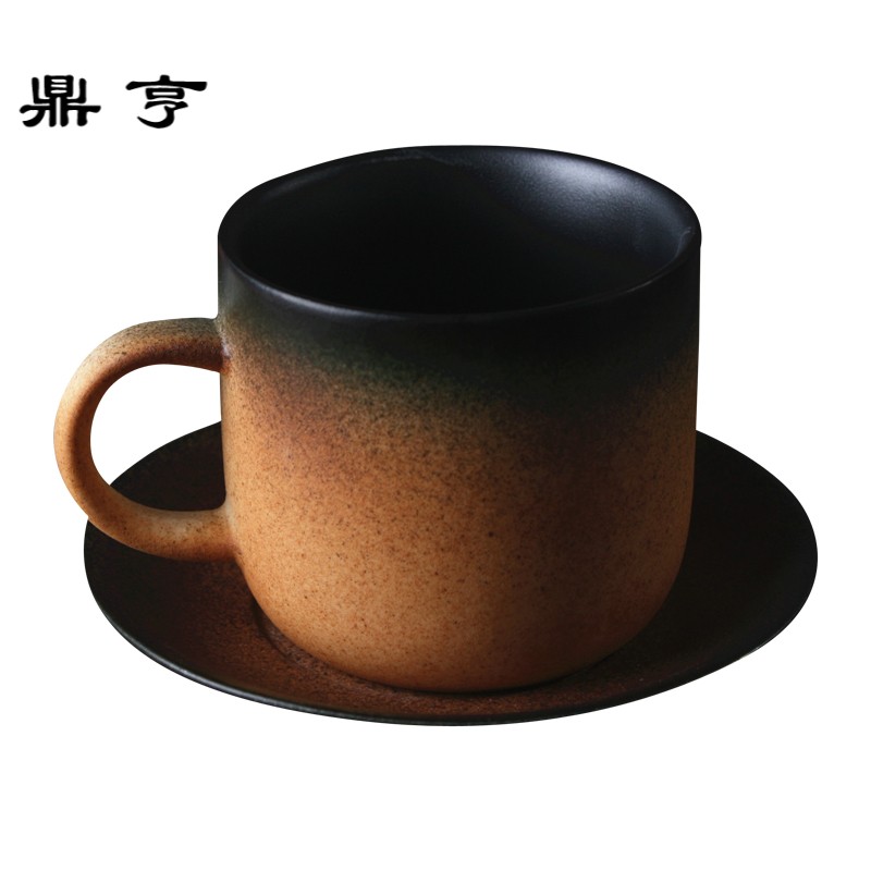 鼎亨复古日式陶瓷杯子带盖勺咖啡杯个性创意情侣杯喝水茶杯