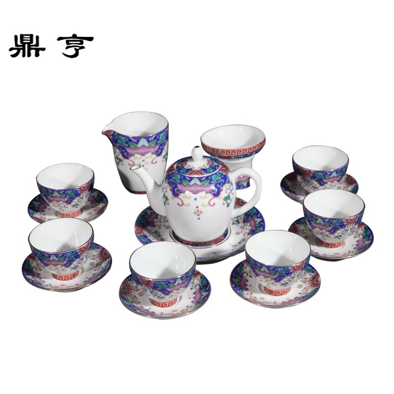 鼎亨景德镇茶具套装中式珐琅彩茶具盖碗茶杯家用办公陶瓷茶道整套