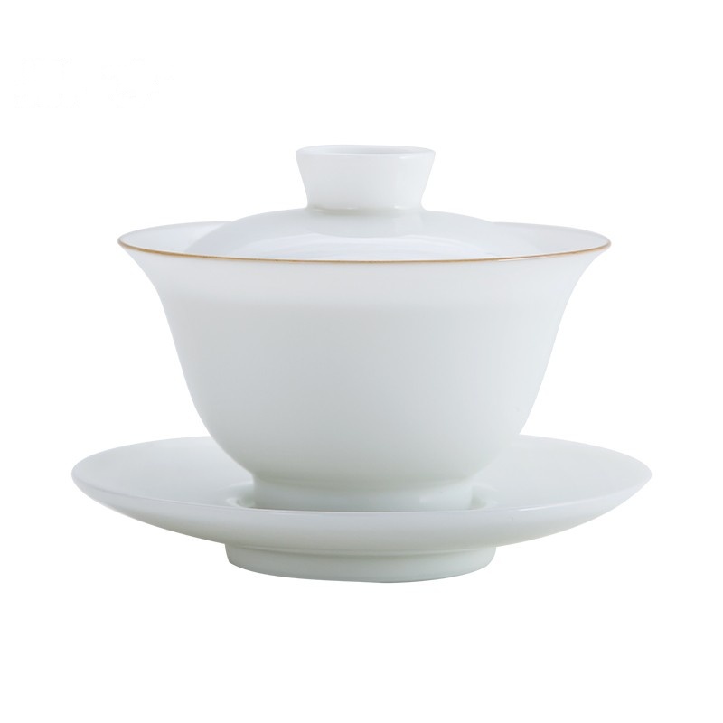 鼎亨景德镇甜白釉盖碗茶杯 手工薄胎三才盖碗白瓷功夫茶具泡茶碗