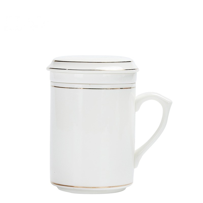 鼎亨德化白瓷茶杯带过滤陶瓷带盖杯三件套办公喝茶杯马克杯泡茶