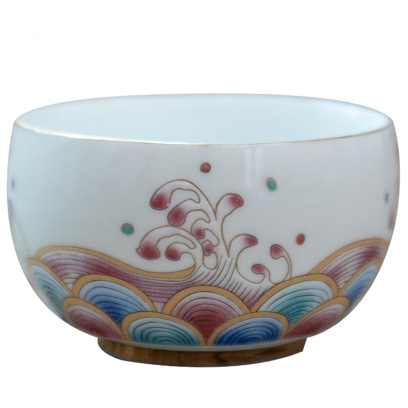 鼎亨陶瓷礼品茶杯六只装描金功夫茶杯礼盒装白瓷70毫升小茶杯中式
