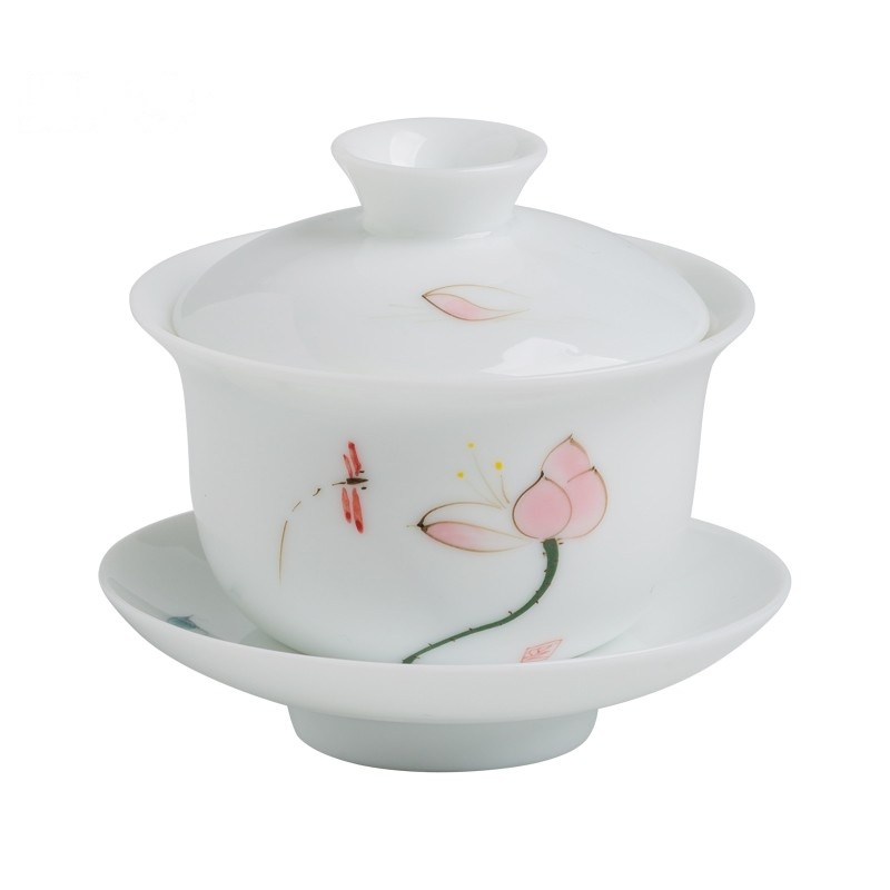 鼎亨德化白瓷三才盖碗茶杯薄胎家用景德镇茶碗陶瓷茶具大号泡茶碗