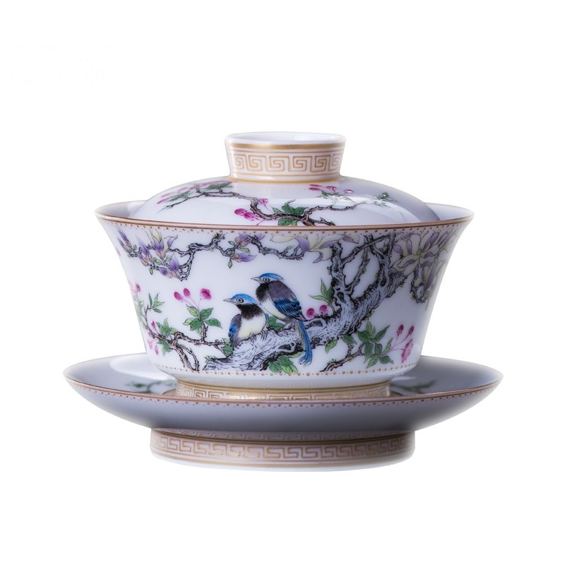 鼎亨盖碗茶杯陶瓷大号三才碗杯全手工功夫泡茶碗景德镇手绘珐琅彩