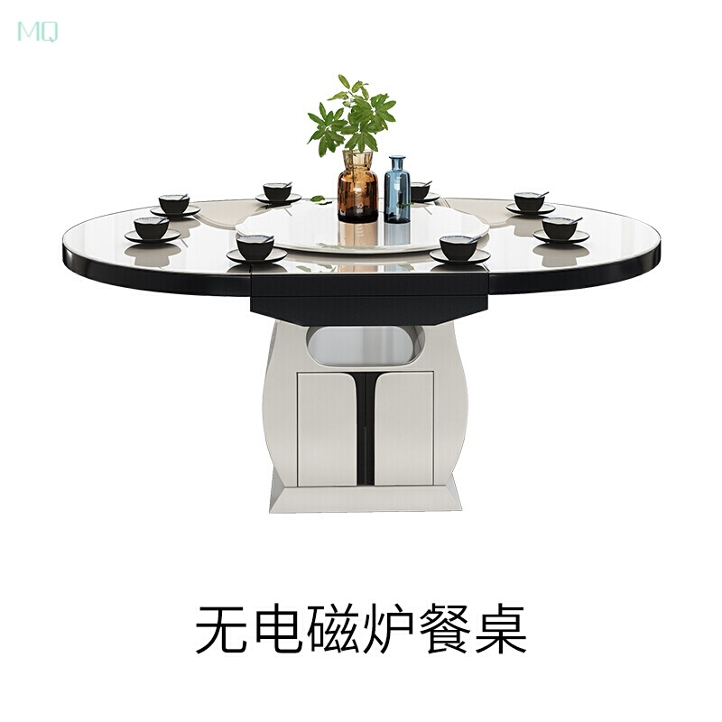 创意餐桌椅组合转盘可伸缩折叠多功能吃饭桌子家用简约现代圆餐桌