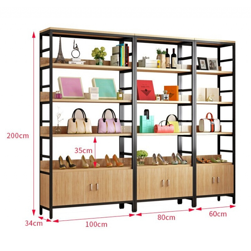 超市货架展示架商品陈列柜展柜化妆品茶叶木质置物架家用自由组合