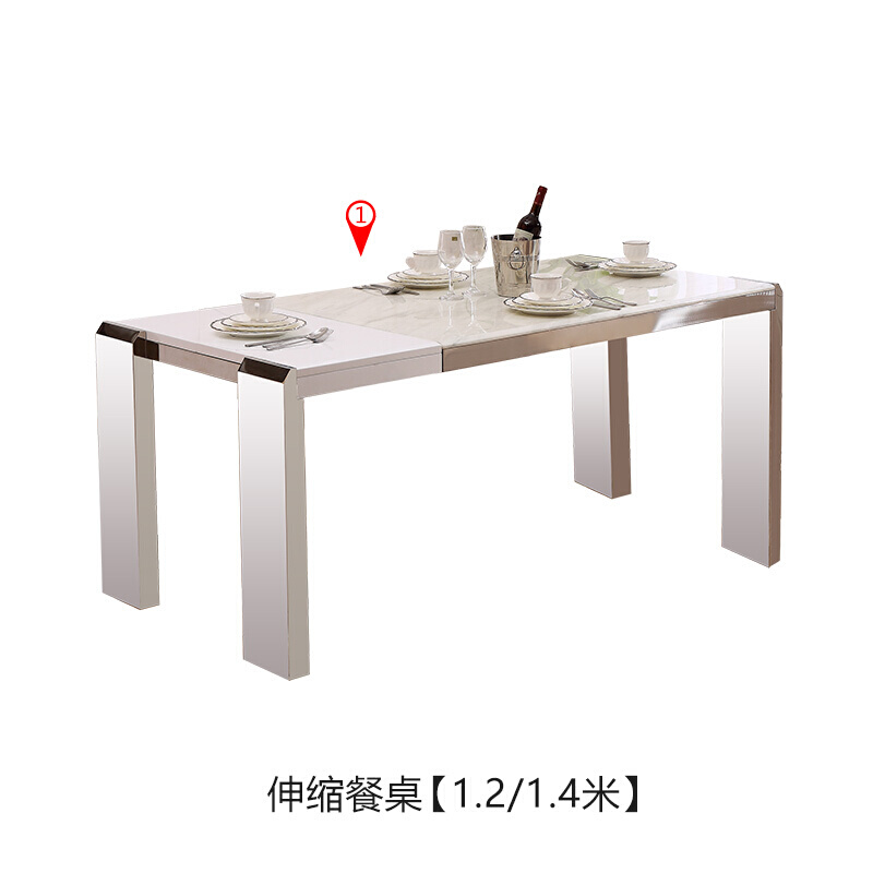 大理石餐桌椅组合简约现代不锈钢饭桌欧式小户型折叠可伸缩餐桌