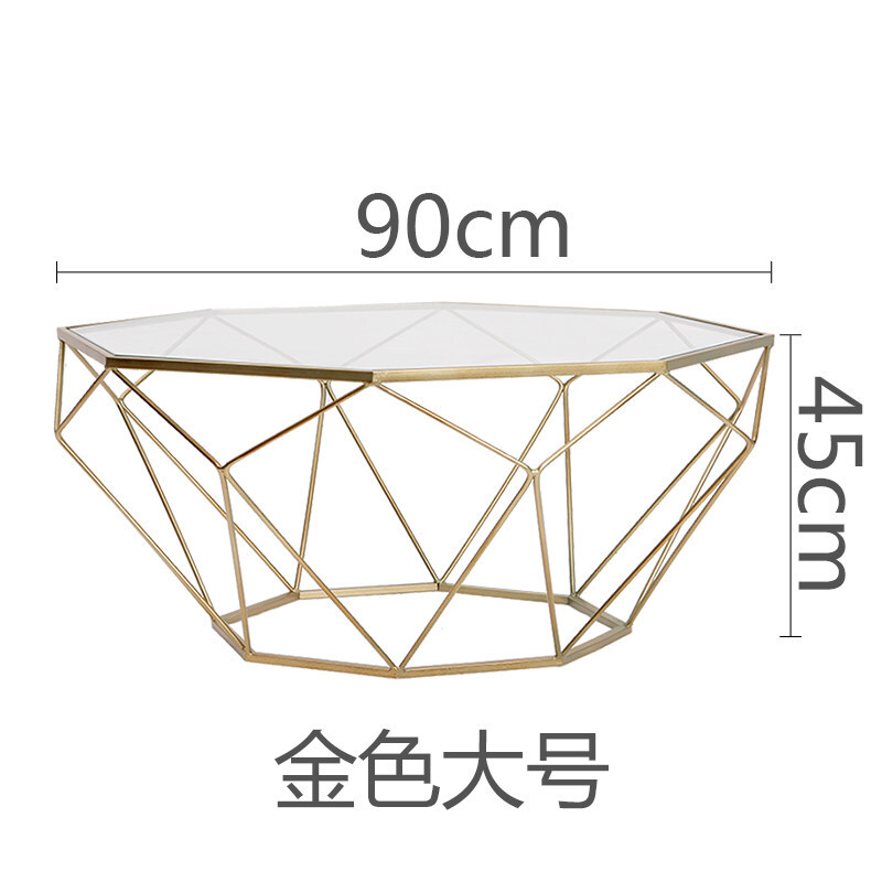 北欧家具创意小户型客厅铁艺钢化玻璃茶几圆形简易桌子现代简约金色74*43cm(中)透明玻璃整装