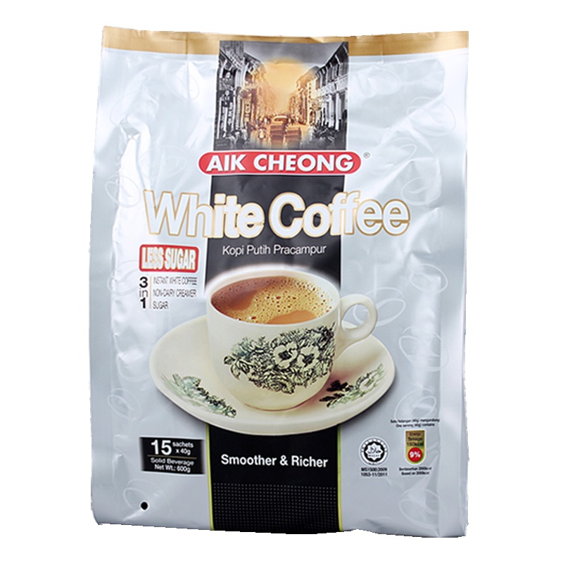 马来西亚进口益昌老街减少糖三合一速溶白咖啡粉600g袋装
