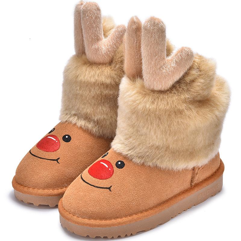 儿童雪地靴2018冬新款女童靴子真皮男童短靴可爱麋鹿保暖宝宝棉靴
