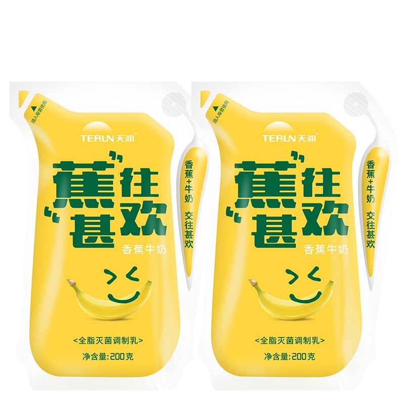 新疆天润香蕉牛奶爱克林包装浓缩纯牛奶整箱包邮200g*12袋