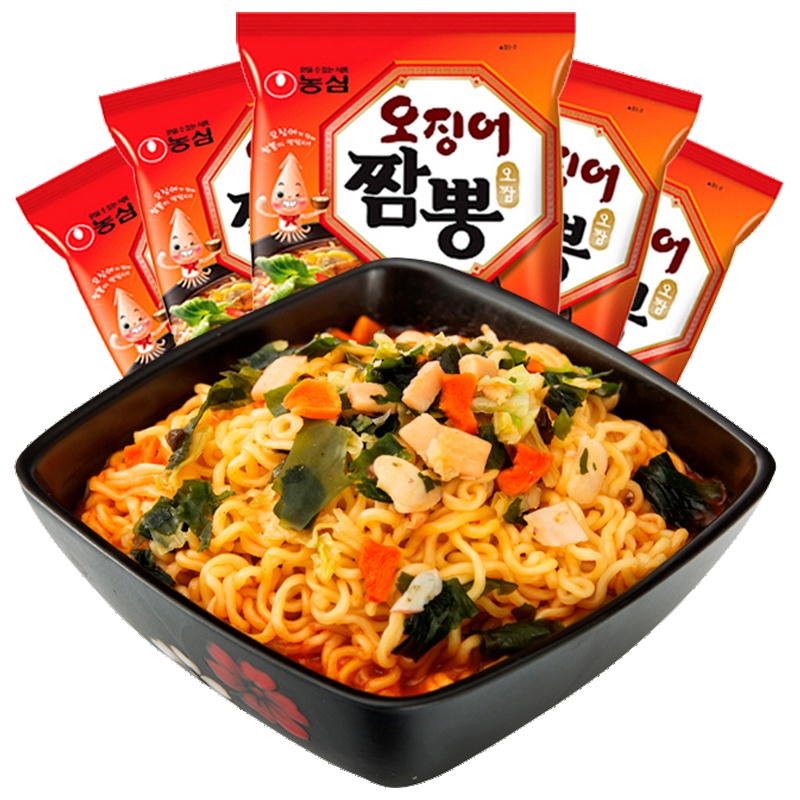农心 鱿鱼面5连包 韩国进口方便面 海鲜味拉面 辣味泡面124gx5袋
