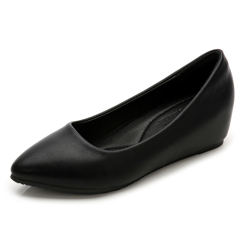 工作鞋女黑色平底职业空姐鞋内增高女鞋礼仪上班工装皮鞋坡跟单鞋启如