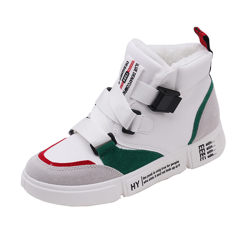 冬季二棉鞋女加绒加厚2022新款皮面学生平底百搭高帮韩版运动板鞋启如休闲鞋休闲鞋