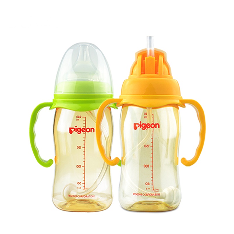 贝亲宽口径PPSU奶瓶 宝宝奶瓶 婴儿塑料奶瓶带吸管握把160/240ML