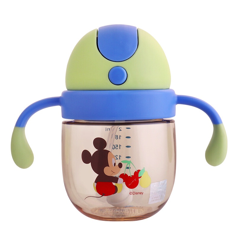 迪士尼(Disney)宝宝吸管水杯夏季儿童把手杯PPSU婴儿水杯学饮杯 5899蓝绿米奇260ML(刻度210)