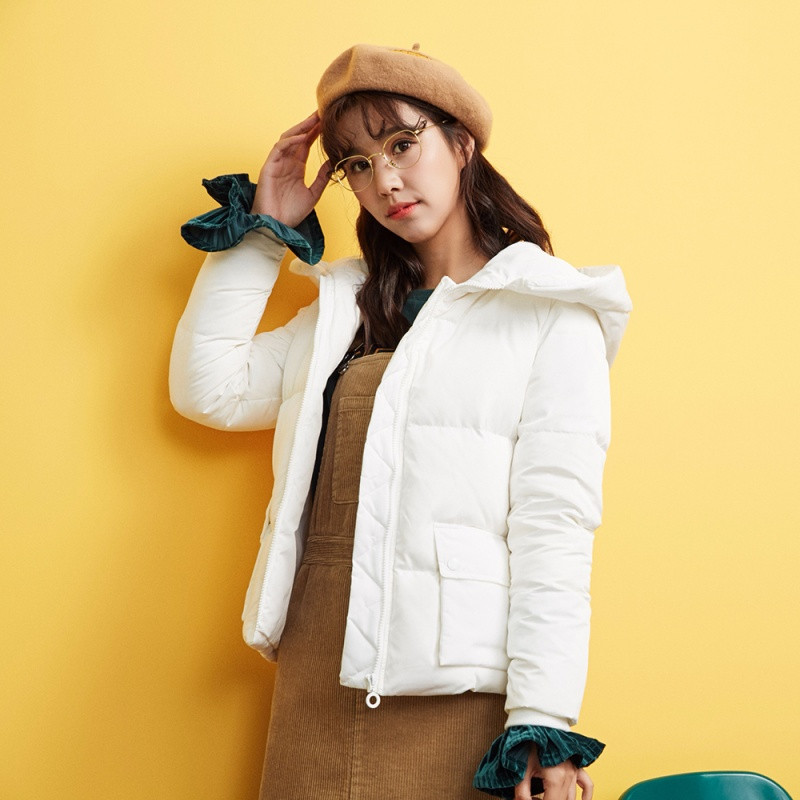 美特斯邦威羽绒服女冬季少女面包连帽短款韩版拉链外套S