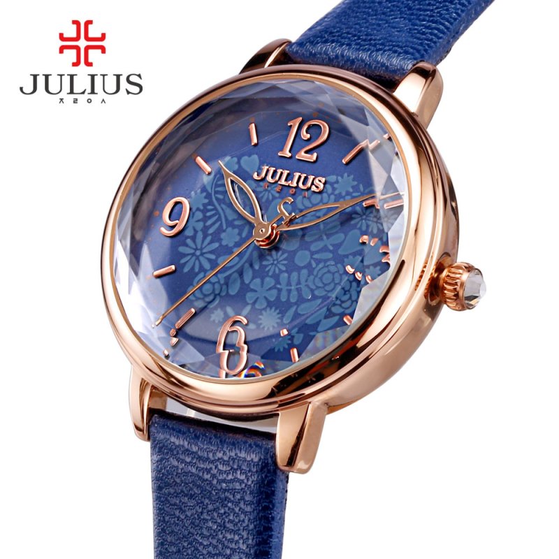 julius聚利时旗舰店时尚正品花纹多面切割镜面石英手表女表JA-929