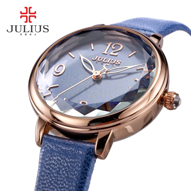 julius聚利时旗舰店时尚正品花纹多面切割镜面石英手表女表JA-929