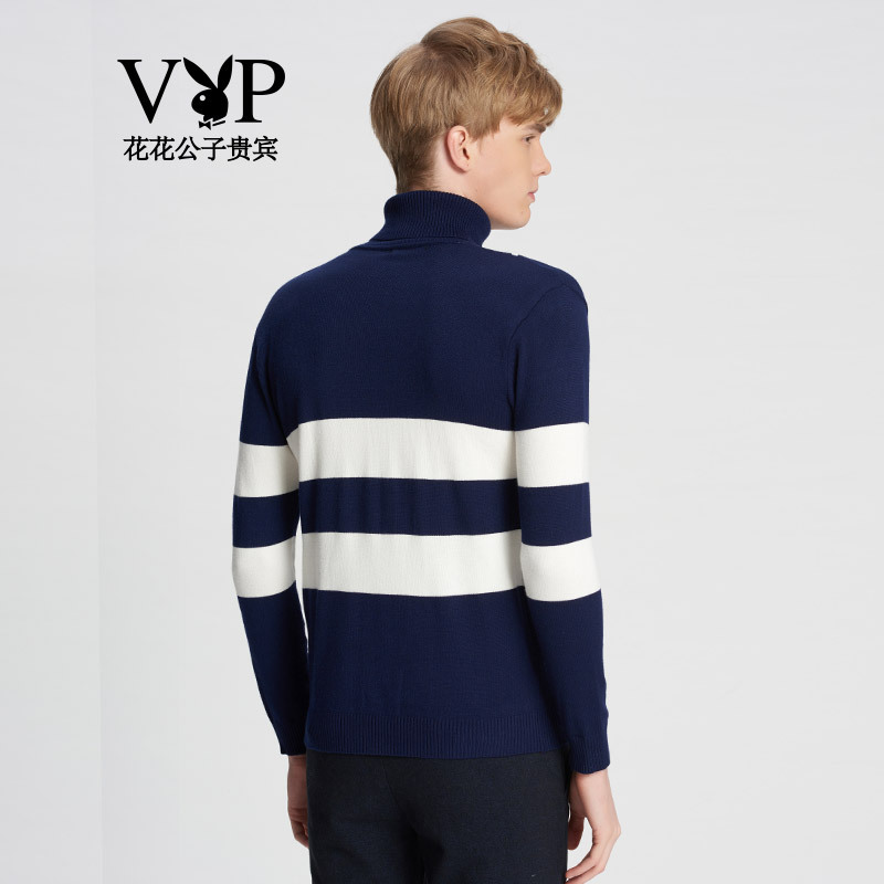 花花公子贵宾时尚针织衫男时尚拼色高领男士毛衫 wym654287/88