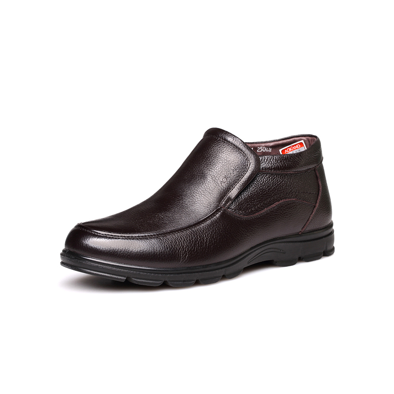 奥康冬季男鞋加绒棉鞋中年男士商务棉皮鞋正品保暖真皮父亲鞋