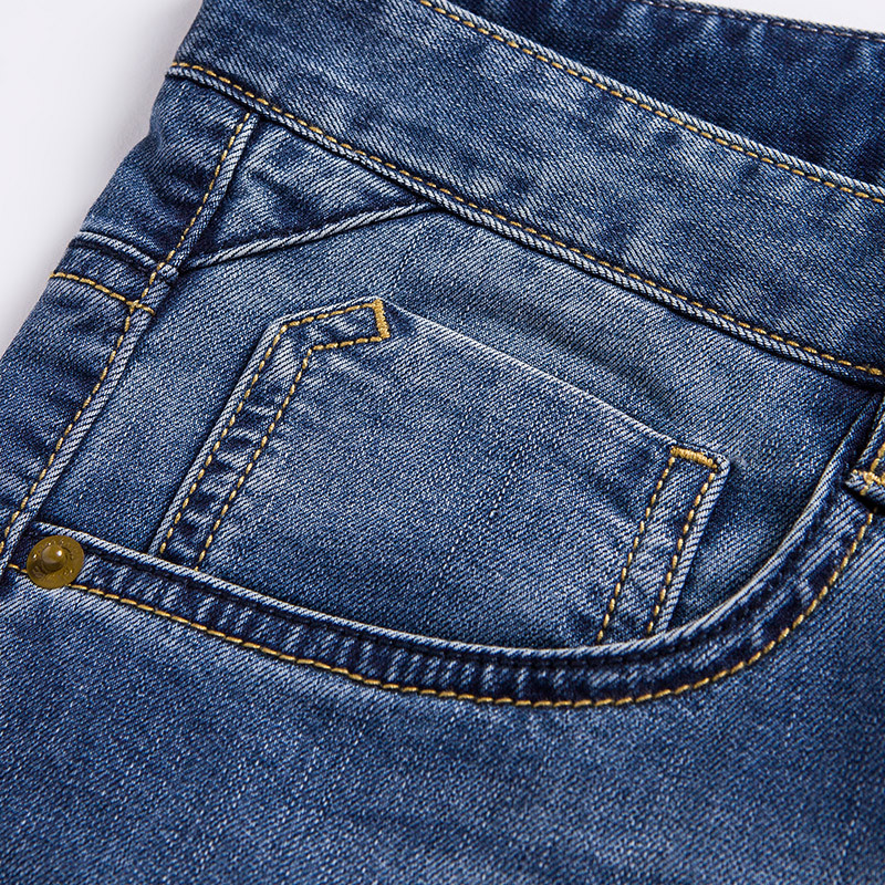 才子男装tries牛仔裤新款男士纯色水洗猫须牛仔裤透气弹力休闲修身