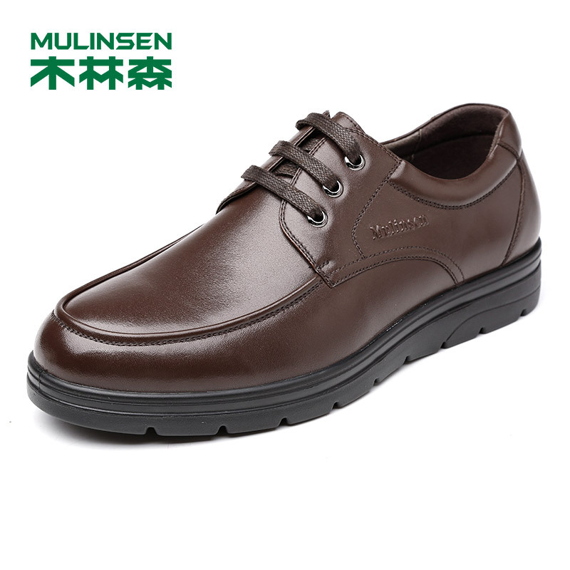 木林森男鞋新款商务休闲皮鞋系带简约男士单鞋77053111