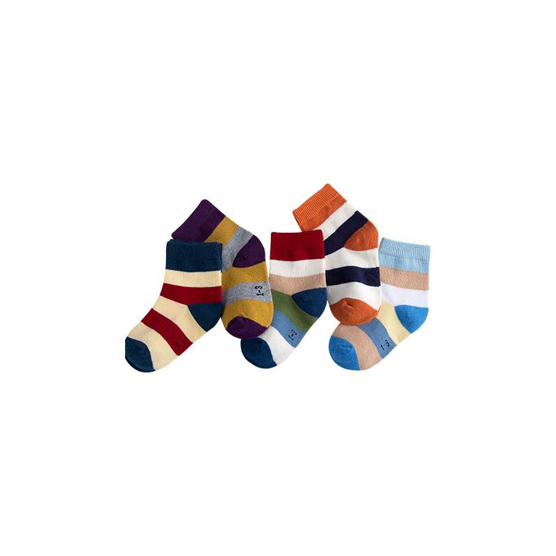 北极绒儿童袜子男童女童宝宝棉袜秋冬保暖棉质短袜子 条纹拼接图片