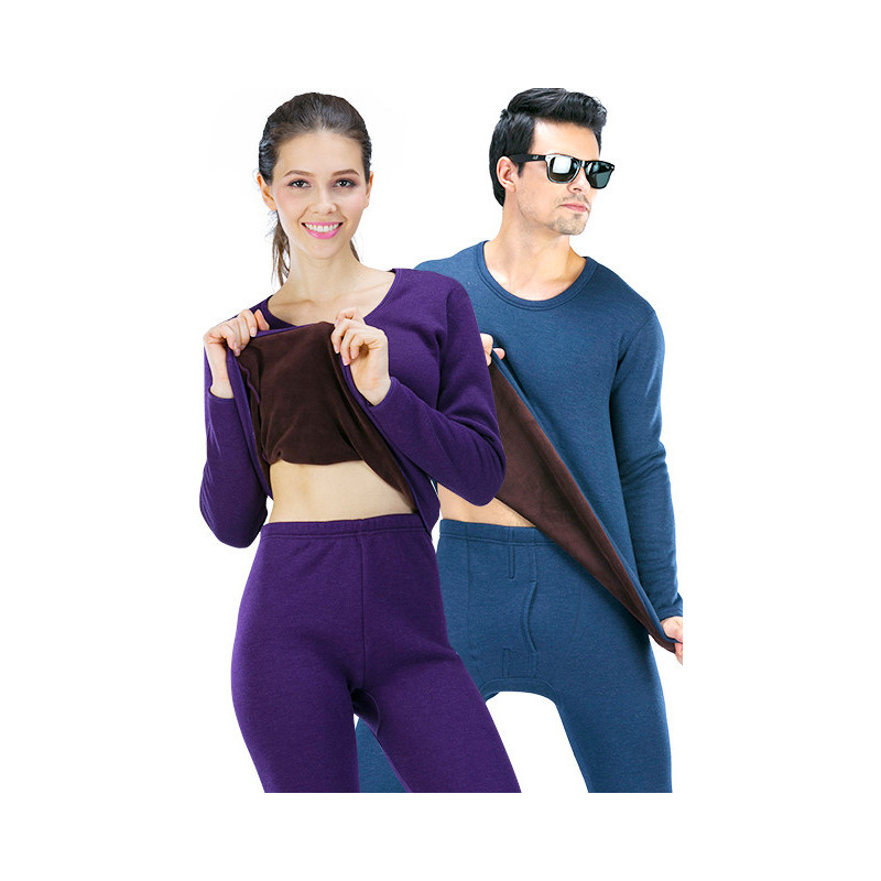 北极绒保暖内衣男女士秋冬德绒圆领加绒加厚秋衣秋裤女蓄热情侣套装