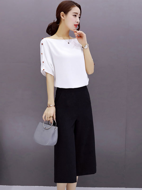 丝柏舍2019年春夏女装 纯色上衣搭裤子套装