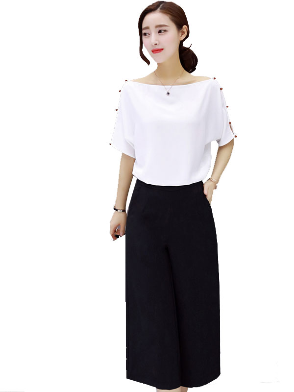 丝柏舍2019年春夏女装 纯色上衣搭裤子套装